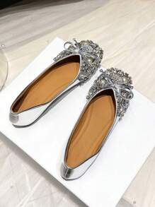 高端方头平底增高手工金属水钻珍珠装饰女士正装鞋