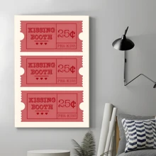 1pc Framed Canvas Poster Vintage Kissing Booth Tickets Wall Art Canvas Paintings Ideal Gift For Bedroom Living Room Corridor Wall Art Wall Decor Room Decoration,Ready To Hang