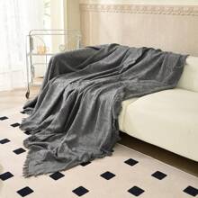 Loveseat Cover Sheet Blanket, Cotton Woven Reversible Anti Slip Cushion Covers 2 Seater Couches With Armrest, Living Room Furniture Decor Slipcovers Protector Pets - 深灰色 - 查看 6