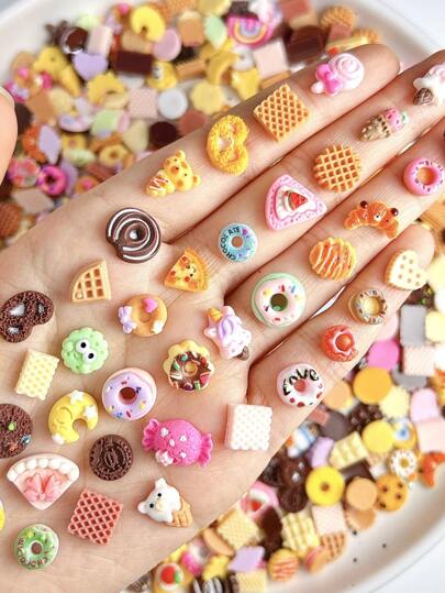30Pcs Mixed Resin Realistic Simulated Donut, Strawberry Cake, Chocolate, Waffle, Cookie, Candy, Croissant Nail Art Diy Craft Accessories Nail Supplies Nails Nail Charms Nail Gems