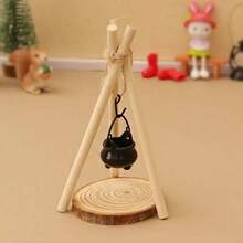 12 pièces - Décoration de chambre 12 pièces Set miniature de feu de camp et théière en bois, matériau en bois, style moderne, thème fantaisiste, convient pour la décoration intérieure et extérieure de la mini-maison
