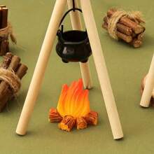 12 pièces - Décoration de chambre 12 pièces Set miniature de feu de camp et théière en bois, matériau en bois, style moderne, thème fantaisiste, convient pour la décoration intérieure et extérieure de la mini-maison