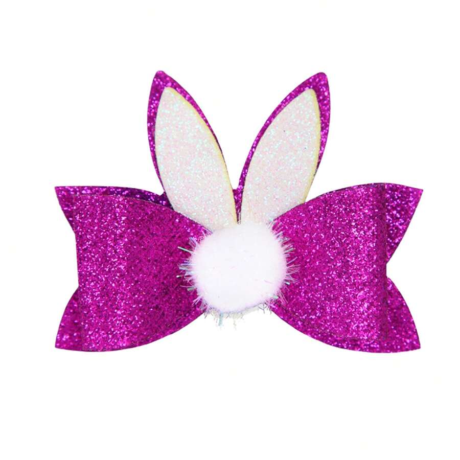 Easter Hair Clips For Girls Glitter Bunny Ears Chick Carrot Hair Clips Barrettes Toddler Easter Hair Accessories - Nơ tai thỏ màu đỏ hồng - Xem 1