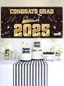 1 件 2025 届毕业背景派对装饰，涤纶黑金色闪光横幅，多用途祝贺毕业照相亭道具，毕业季照片悬挂旗帜，毕业背景布