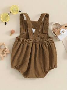Mono de pana informal estilo rural americano para bebé, mono con cuello cuadrado, sin mangas y botones, con bordado de pato, para niños y niñas - marrón café - Ver 4