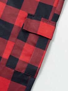 1 件男童/青少年红色格子休闲百搭衬衫，适合所有季节