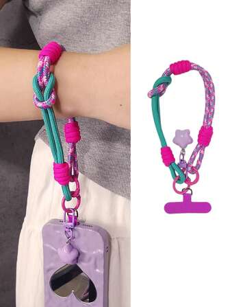 [2-In-1 Phone Lanyard] Nylon 2-Way Phone Lanyard And Wristband, Fashionable Accessory With Star Pendant, Suitable For Outdoor Activities