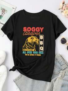 Soggy Beaver BBQ It's Not All Over Your Face If You're Eating It Wrong Women T-Women's Shirt - Humorous BBQ Gift - Black - View 1
