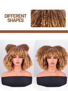 Short Afro Kinky Curly Wig With Bangs For Women High Temperature Synthetic Hair Wig Curly Afro Wigs For Women - Curly Afro Wigs Black Wig For Women Brown Gold Gradient 12 Inch Replacement Wigs Party Use Natural Black Hair Carnival Cosplay Wigs - 漸變金色 - 查看 4