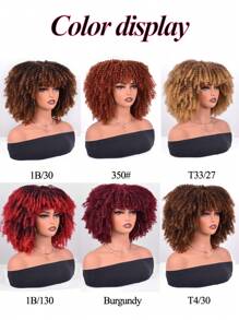 Short Afro Kinky Curly Wig With Bangs For Women High Temperature Synthetic Hair Wig Curly Afro Wigs For Women - Curly Afro Wigs Black Wig For Women Brown Gold Gradient 12 Inch Replacement Wigs Party Use Natural Black Hair Carnival Cosplay Wigs - 漸變金色 - 查看 8