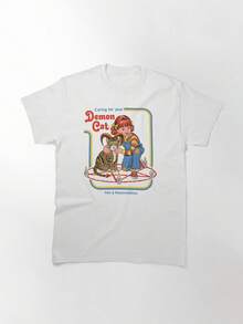 Caring For Your Demon Cat Classic T-Shirt, Women's T-Shirt, 220g Pure Cotton, Casual Crew Neck, Great For Chill Days, Hiking, Or Nature Walks. - trắng - Xem 1