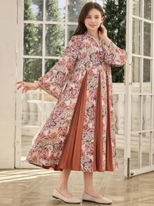 Tween Girl Random Print /Saudi Arabian Style Casual Loose Dress Robe - Multicolor - View 5