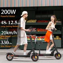 Adult Electric Scooter (Folding Scooter With Seat), 48V/12Ah Large Capacity Battery, 200W Brushless Motor, Range 20-30KM, Colorful Display, 10-Inch Tires, Charging Time 6-8 Hours, A Good Gift For Your Friends At Christmas And New Year. - UK Plug(220-240V) - View 4