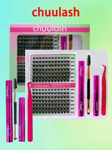 280/168 件 8-16 毫米 DIY 睫毛延长混合款式睫毛簇单独配有粘合剂和密封剂去除镊子睫毛刷用于自行化妆 - 黑色 - 查看 1