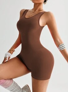 TCVC Women Seamless Knitted Backless Ruched Jumpsuit, Skin-Friendly Fabric, Tight-Fitting, Shaping, Suitable For Indoor & Outdoor Sports, Yoga Shapewear Jumpsuit - Coffee Brown - View 5