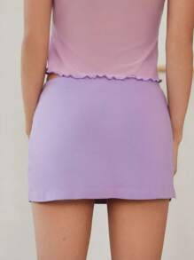 Women's Summer Bodycon Skirt Solid Color High Waist Split Hem Mini Skirt Streetwear - màu tím nhạt - Xem 5