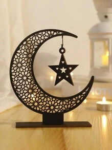 1pc Wooden Crescent Moon & Star Decor, Minimalist Home/Farmhouse/Bedroom Tabletop Decoration