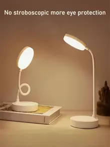 1 pieza Lámpara de escritorio LED redonda con protección ocular, carga USB, ajuste de 3 colores, plegable y portátil para estudiantes, adecuada para dormitorio, estudio, dormitorio universitario, iluminación de oficina