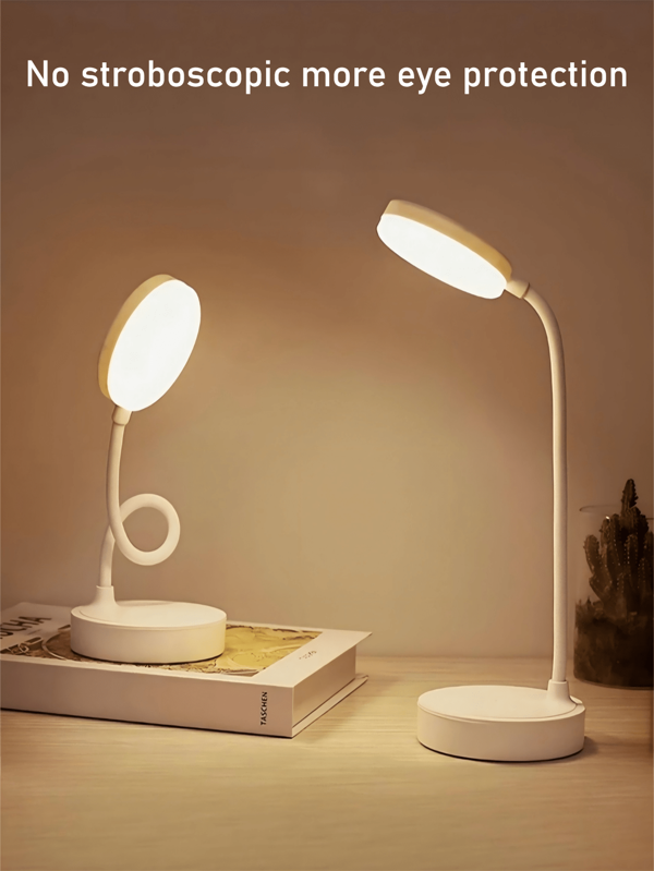1pc Round LED Desk Lamp With Eye Protection, USB Charging, 3-Color Adjustment, Foldable & Portable For Students, Suitable For Bedroom, Study, Dorm, Office Lighting