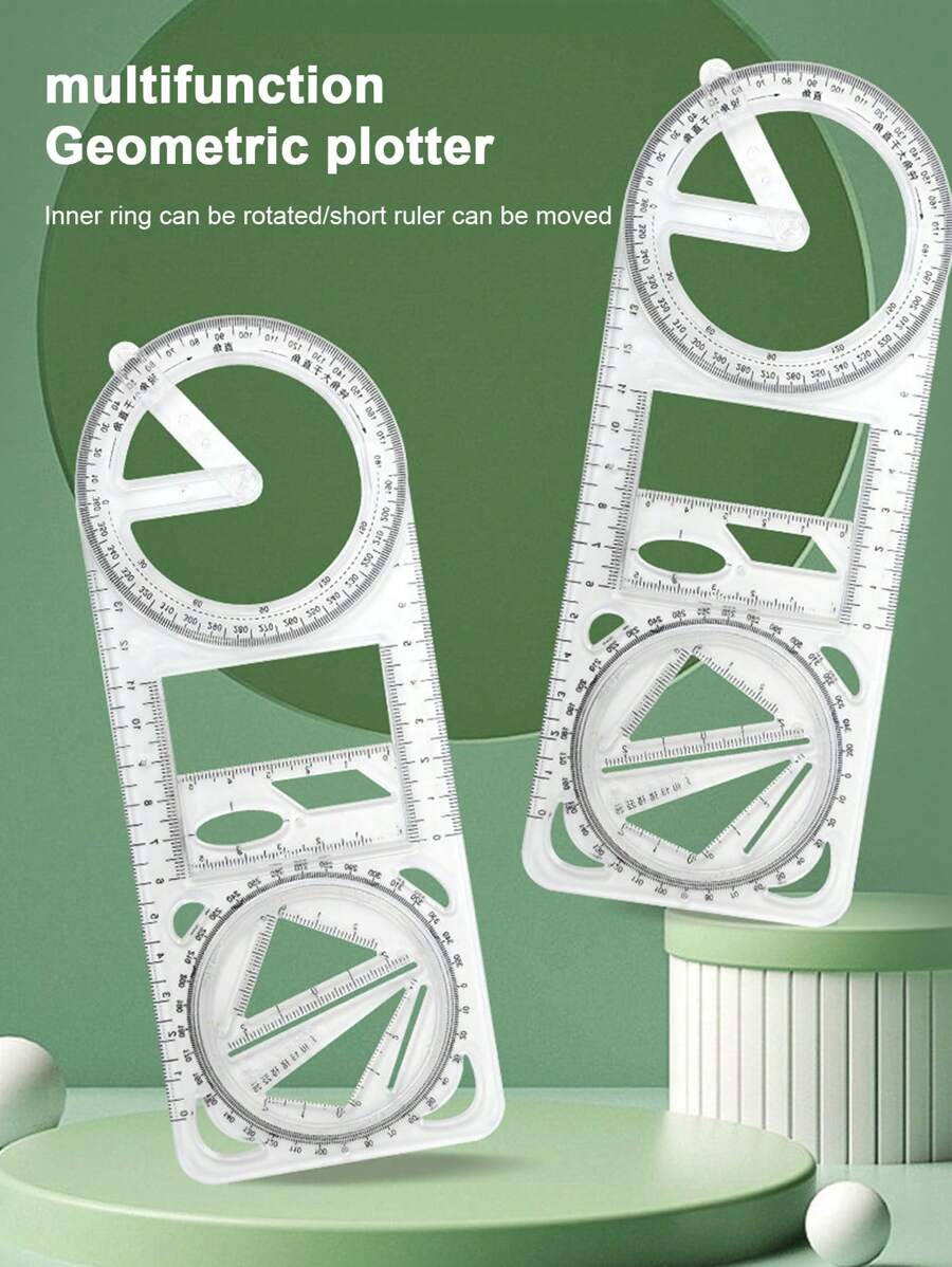 中小学数学多功能可旋转绘图尺 初高中学生几何尺 三角尺量角器 - 均碼 - 查看 1