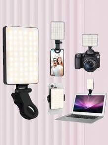 1 pieza de 60 LED rellenador de luz de selfie, luz de teléfono LED con 3 modos de iluminación, brillo regulable con indicador de batería, recargable mini tipo C 5V, portátil, clip para maquillaje, transmisión en vivo, conferencia de Zoom, luz recargable para teléfono, cámara, color rosa/blanco/negro/morado