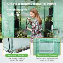 Ohuhu Greenhouse For Outdoors With Screen Windows, Walk In Plant Greenhouses Heavy Duty With Durable PE Cover, 3 Tiers 12 Shelves Stands Plastic Portable Green House With Shelf Clips
