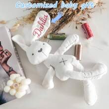 【客製化兔子】1隻個性化刺繡文字兔子，兔耳可客製刺繡姓名/文字，多款刺繡顏色可選，節日禮物，個性化填充動物，情感支持毛絨玩偶 - 彩色 - 查看 2