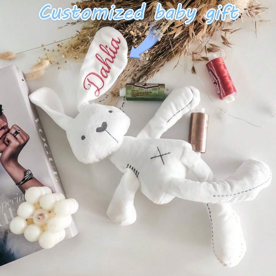 【客製化兔子】1隻個性化刺繡文字兔子，兔耳可客製刺繡姓名/文字，多款刺繡顏色可選，節日禮物，個性化填充動物，情感支持毛絨玩偶