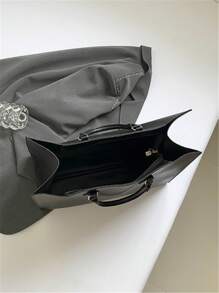 奢华复古黑色大容量手提包，新款秋冬时尚百搭别致大号鳄鱼压纹女士手提包，适合上班通勤、笔记本电脑包、日常外出、妈妈包、多功能旅行包、男女通用超大随身行李包 - 黑色 - 查看 11