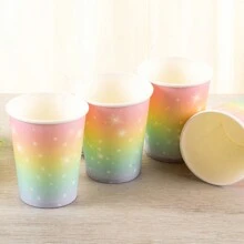 Jednorazowe kubki papierowe z wzorem tęczowego gradientu kolorów, odpowiednie na urodziny, festiwale i imprezy
