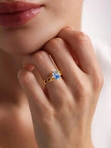 1pc S925 Sterling Silver Retro Courtly Style Semi-Skeletonized Square Diamond Ring For Women Ladies Jewelry Fine Jewelry Gift For Couple Datting Decor For Prom - Gold - View 5