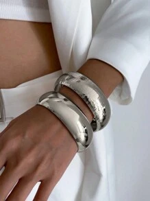 4pcs/Set Exaggerated Metallic Drum Face Charm Cuff Bracelets, Vintage Minimalist Casual Party Unisex Jewelry Bracelet Set Gift (Matte Bracelets With Minor Scratches And Color Variations, Normal Phenomenon)