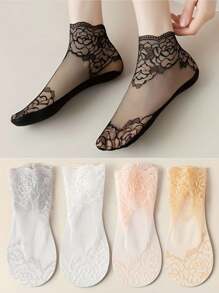 5pairs Women Floral Pattern Casual Ankle Socks - Multicolor - View 3