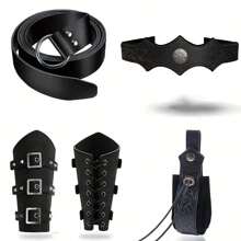 4pcs Casual PU Leather Vintage Medieval Alchemist & Viking Warrior Costume Set, Includes Headpiece, Wristbands And Belt, Perfect For Holidays, Cosplay Parties, Suitable For All Seasons, Black Faux Leather - A - View 9