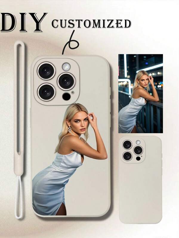 1pc Cordão TPU Branco e 1pc Capa de Telefone TPU Branca à Prova de Choque com Padrão Personalizável e Remoção Automática de Fundo, Compatível com Galaxy A05S/A04E/A05/A14/A15 5G/A34, OPPO A16/A54, Redmi Note 11 Pro 5G/Note 11 Pro 4G