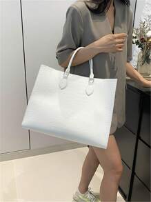 Bolso de mano grande de alta gama con estilo retro en color blanco, nueva moda elegante y versátil para otoño/invierno con estampado de cocodrilo, adecuado para damas para ir al trabajo, laptop, salidas diarias, compras, bolso de mamá, bolso de viaje unisex - Blanco - Ver 6