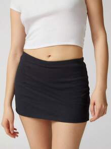 Women's Summer Bodycon Skirt Solid Color High Waist Split Hem Mini Skirt Streetwear - màu đen - Xem 5