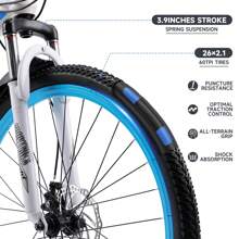 Areyourshop 26" Mountain Bike For Men/Women, 24 Speed Twist Shifting, Front Or Dual Suspension, Comfort Saddle Red/White/Blue/Green - Blue - View 5