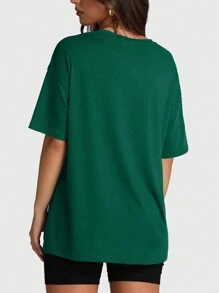 [春夏] 女士超大圆领短袖上衣、宽松休闲衬衫、Y2K 2025 基本款 T 恤 - 綠色 - 查看 5
