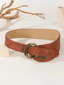 1 件女士西式复古铆钉印花百搭街头时尚腰带夏季、学校秋季、秋季、万圣节