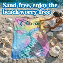 个性化沙滩巾个性化名字浴巾，适合女性、男性、妈妈、爸爸、男朋友、女朋友、最好的朋友、女儿、儿子的礼物，超柔软超细纤维，快干且无沙，非常适合旅行、瑜伽、露营和游泳 - 可机洗，女性情人节礼物生日男朋友女朋友 - 彩色 - 查看 5