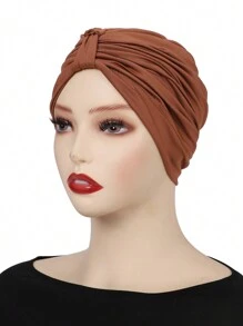 1 chiếc khăn xếp li màu trơn dành cho phụ nữ Hồi giáo, có nắp đậy phía sau - Nhiều màu - Xem 14