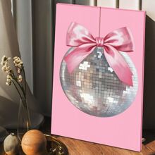 Pink Coquette Room Decor, Coquette Pink Bow Disco Ball Preppy Wall Art, Pink Room Decor Aesthetic, Coquette Posters For Teen Girls Bedroom Decor, Pink Posters Wall Decor - 杏色 - 查看 1