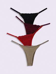 Sexy Adjustable Heart Panties Double Thread And Lace Resale Thong Lingerie Wholesale Women's Intimate Fashion - 紅色 - 查看 3