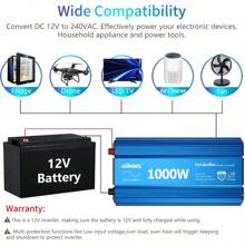 GIANDEL Power Inverter 1000W Pure Sine Wave 12V To AC 240V With LCD Display Remote Controller 2 AC Outlets And Dual 2.4A USB Ports For Trucks RVs Boats - PureSineWave1000W - View 3