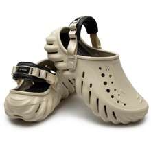 Crocs Dép xăng đan thoáng khí unisex, dép lê đi biển thoải mái ngoài trời, dép lê nhẹ trong nhà. - xương trắng/đen - Xem 5