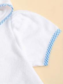 1-6 Years Kid Swim Coverups Bow Toddler Baby Boy Girl Terry Swimsuit Bow Elephant Embroidery Short Sleeve Hooded Terry Cloth Robe Zip-Up Towel Beachwear Beach Pool Bathing Suit Bathrobe Cover Ups - 藍色 - 查看 4