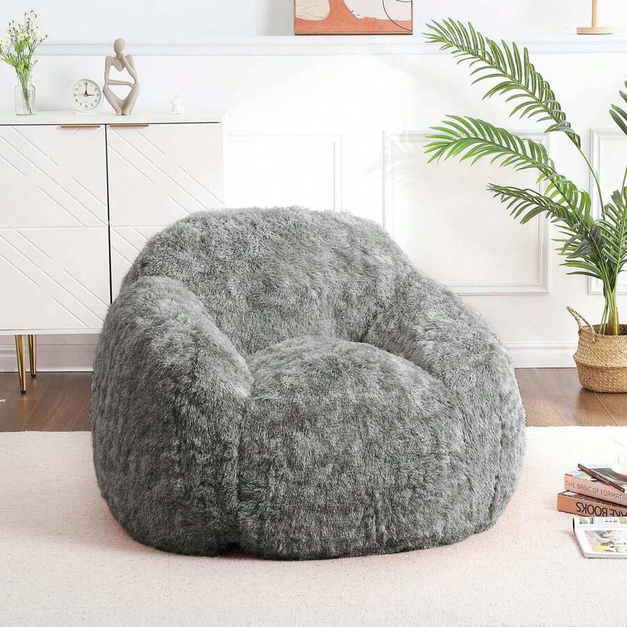 Bean Bag Chair,37" Faux Fur Bean Bag Sofa With Armrest,High-Density Foam Beanbag Chair,Lazy Sofa Bean Bag Couch,Floor Sofa For Apartment Dorm Office Home Gaming Reading Relaxing - Black - View 1