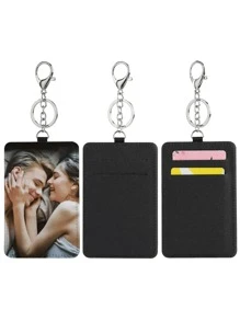 1/5pcs Customizable Photo Card Holder, Leather Card Case, Personalized Design, Luggage Tag, Keychain, Bag Pendant - Multicolor - View 7