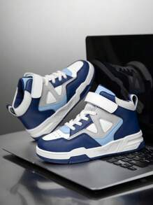 1 Paar Mode-Mix-Material High-Top Kinder Sneaker, wasserdichte Leder Sportschuhe, vielseitig einsetzbar für Kinder in allen Jahreszeiten